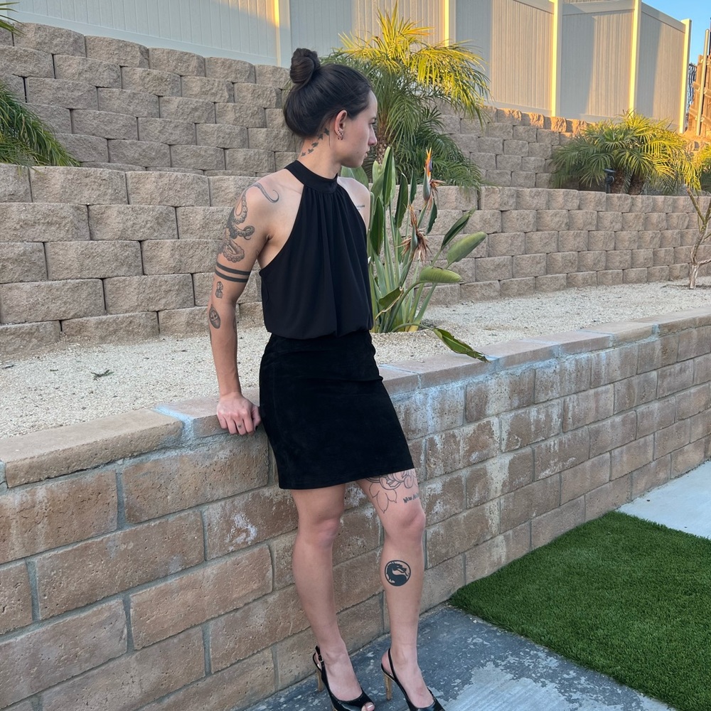 Vintage black suede mini skirt by Liz Roberts Robert Elliot